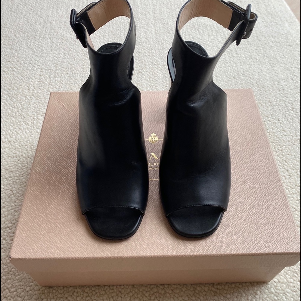 Prada black leather shoes with silver heels